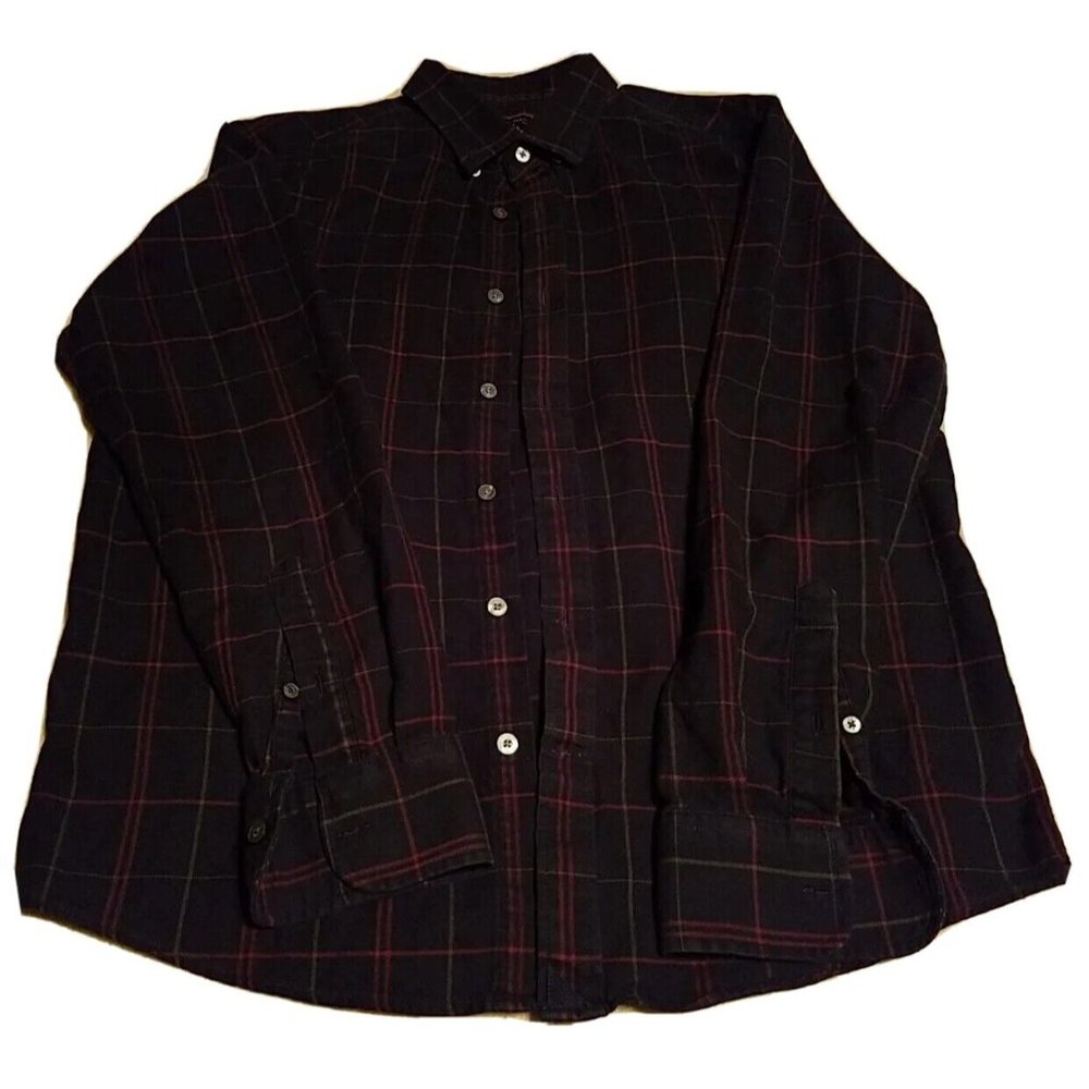 UNTUCKit Slim Fit Men's Navy Plaid Flannel Long Sleeve Size Large 100% Cotton  C